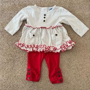 Green Polka Dot Baby Outfit with Red Leggings